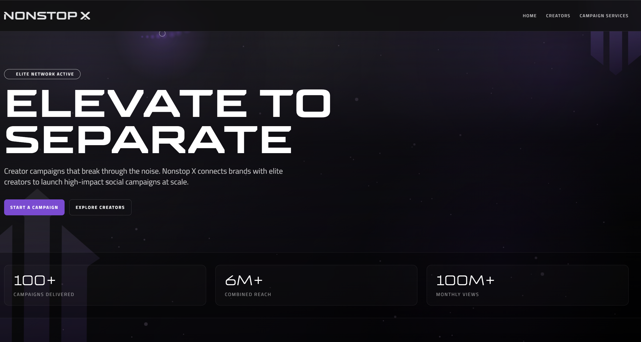 Nonstop X creator-network website and campaign introduction